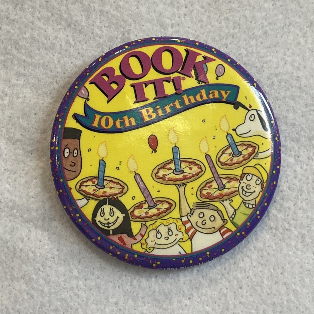 1994 Vintage Pizza Hut Book It 10th Birthday Advertising Button Pin Badge 3-inch